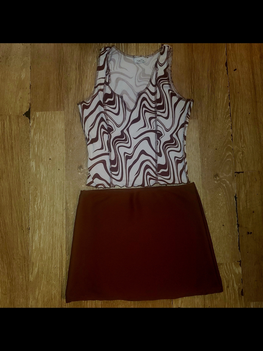 Rue21 Brown & White Mini Skirt 2 Piece Set Swirl-Print